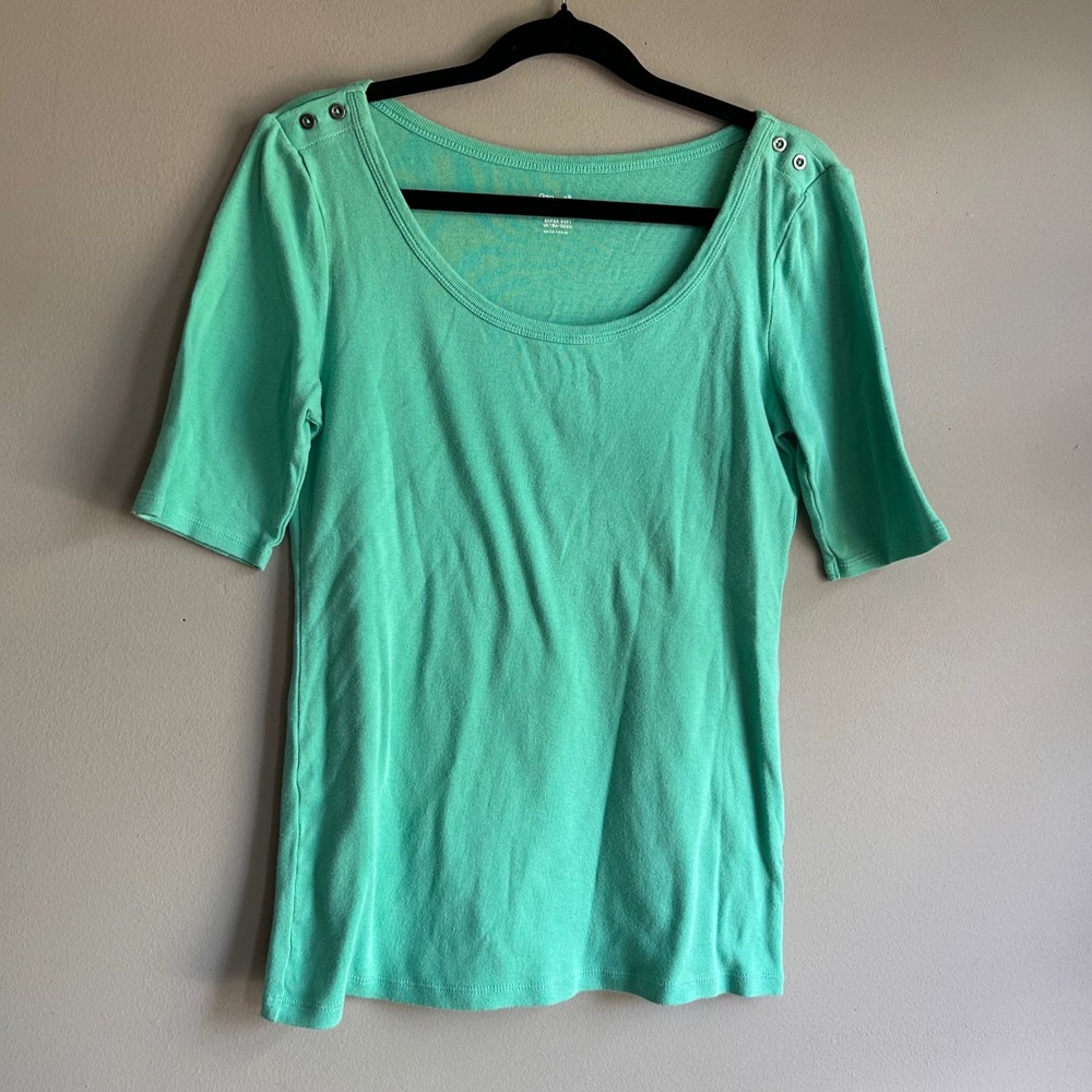 Gap Womens Super Soft Ribbed Scoop Neck Elbow Sleeve Top Green Size M